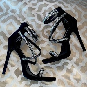 Black Heels with silver crystal straps